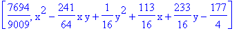 [7694/9009, x^2-241/64*x*y+1/16*y^2+113/16*x+233/16*y-177/4]